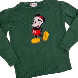 Disney Mickey Mouse Felted Applique Cotton Santa Mickey Sweater Size Youth M
